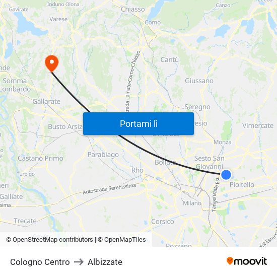 Cologno Centro to Albizzate map