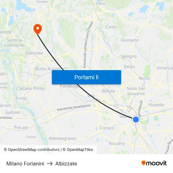 Milano Forlanini to Albizzate map