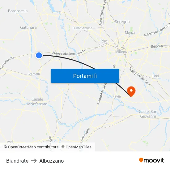 Biandrate to Albuzzano map