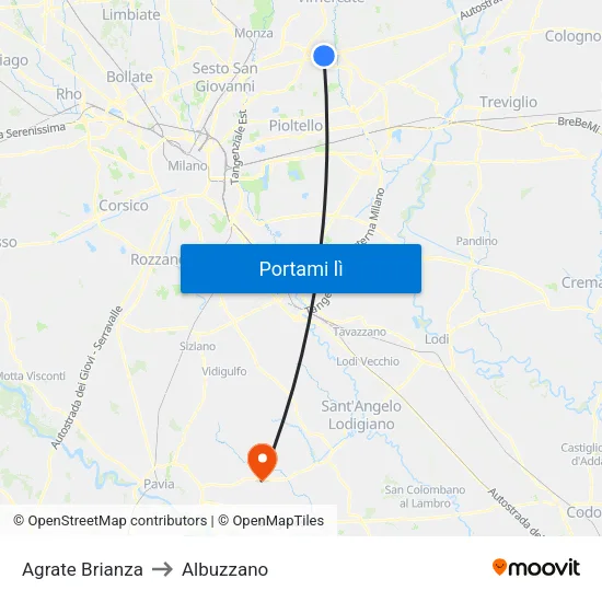 Agrate Brianza to Albuzzano map