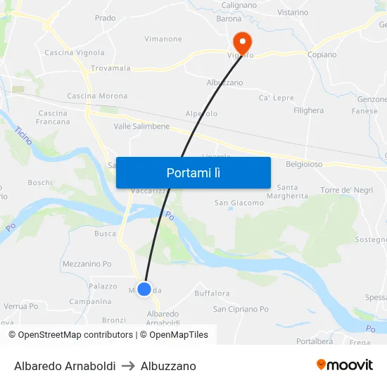Albaredo Arnaboldi to Albuzzano map