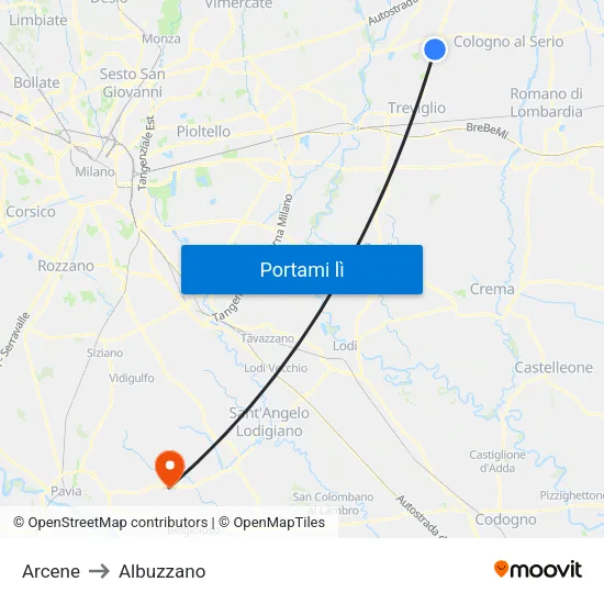 Arcene to Albuzzano map