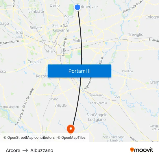 Arcore to Albuzzano map