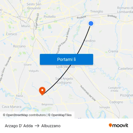 Arzago D' Adda to Albuzzano map
