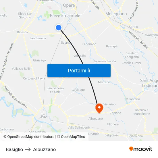 Basiglio to Albuzzano map