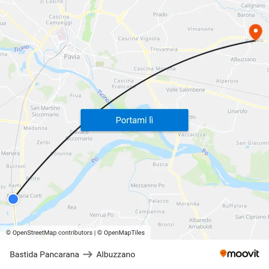 Bastida Pancarana to Albuzzano map