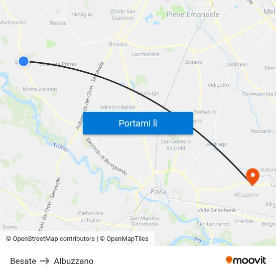 Besate to Albuzzano map