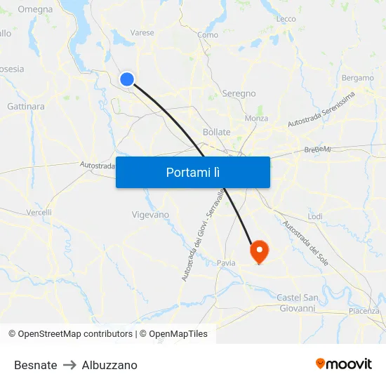 Besnate to Albuzzano map