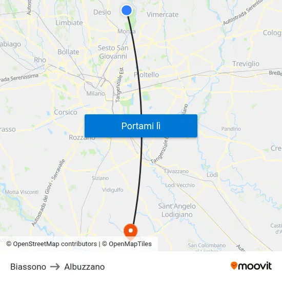 Biassono to Albuzzano map