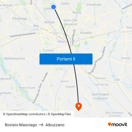Bovisio-Masciago to Albuzzano map