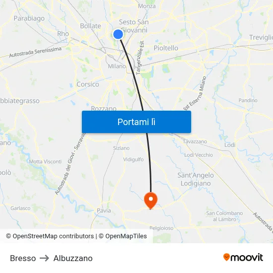 Bresso to Albuzzano map