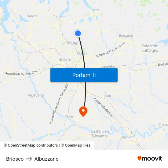 Briosco to Albuzzano map