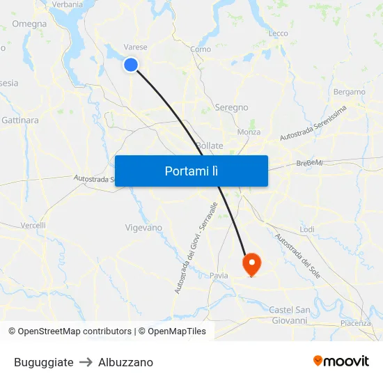 Buguggiate to Albuzzano map
