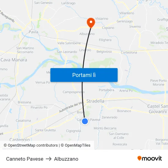 Canneto Pavese to Albuzzano map