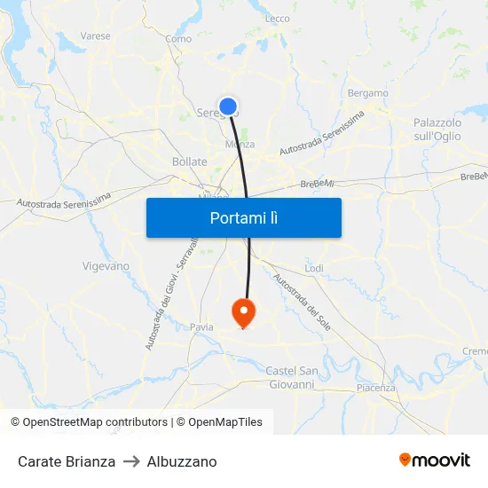 Carate Brianza to Albuzzano map