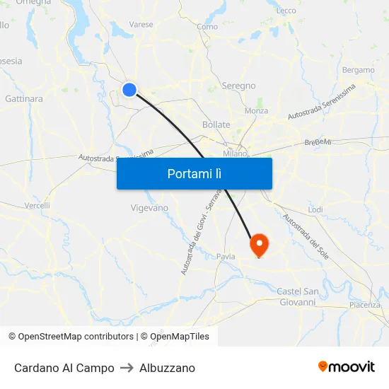 Cardano Al Campo to Albuzzano map