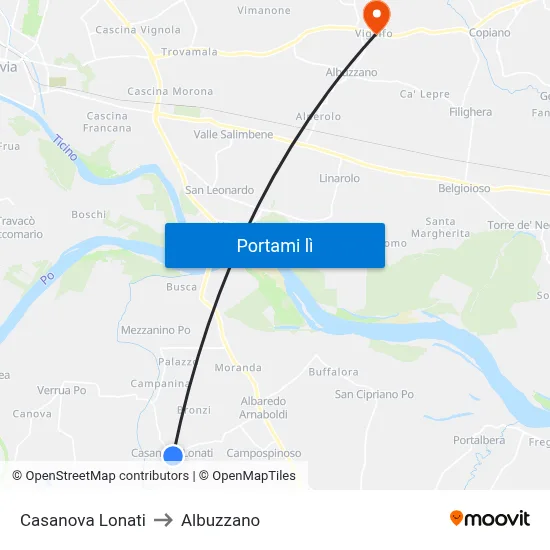 Casanova Lonati to Albuzzano map