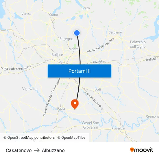 Casatenovo to Albuzzano map