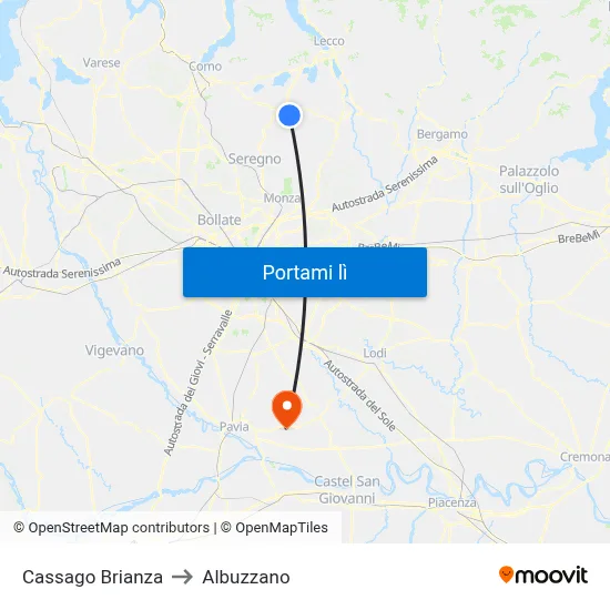 Cassago Brianza to Albuzzano map