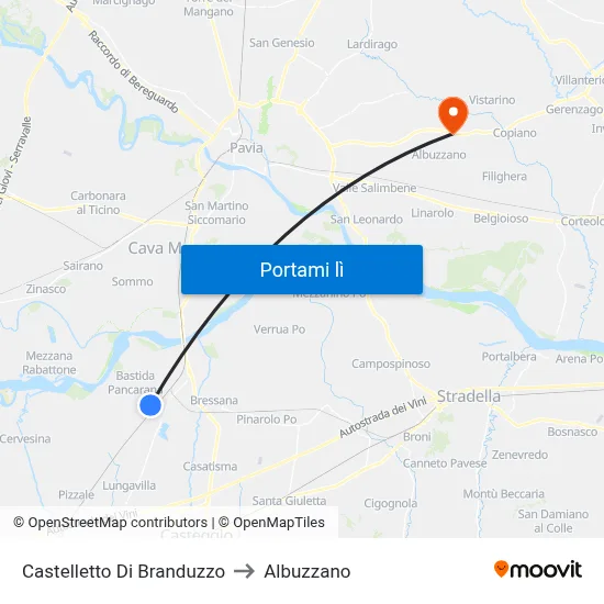 Castelletto Di Branduzzo to Albuzzano map