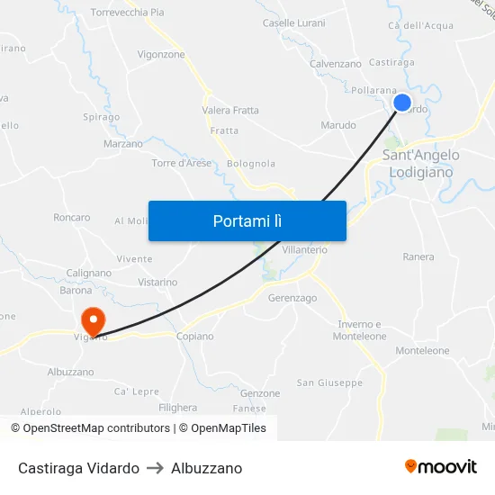 Castiraga Vidardo to Albuzzano map