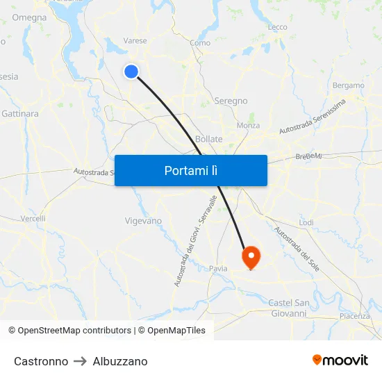 Castronno to Albuzzano map