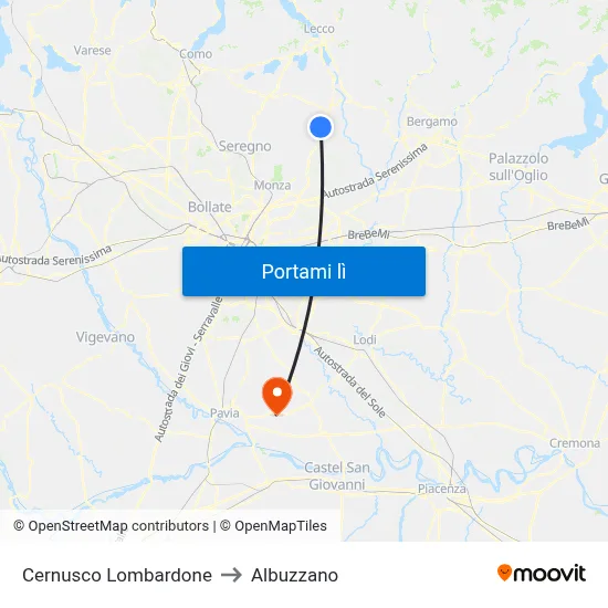 Cernusco Lombardone to Albuzzano map
