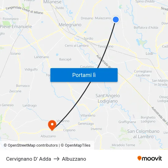 Cervignano D' Adda to Albuzzano map