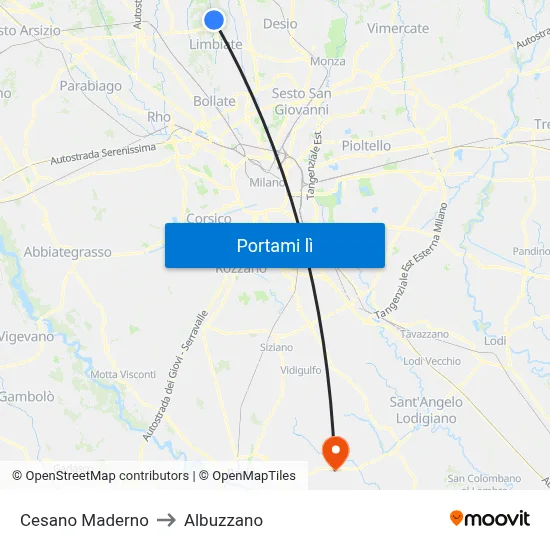 Cesano Maderno to Albuzzano map