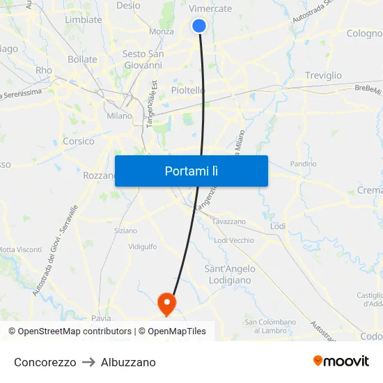 Concorezzo to Albuzzano map