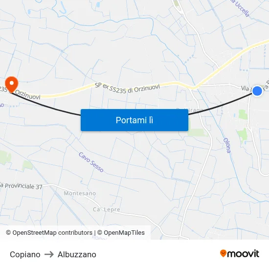 Copiano to Albuzzano map
