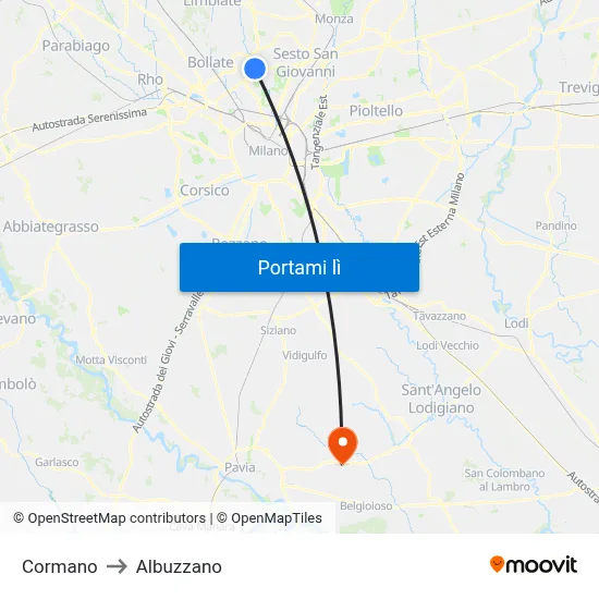 Cormano to Albuzzano map