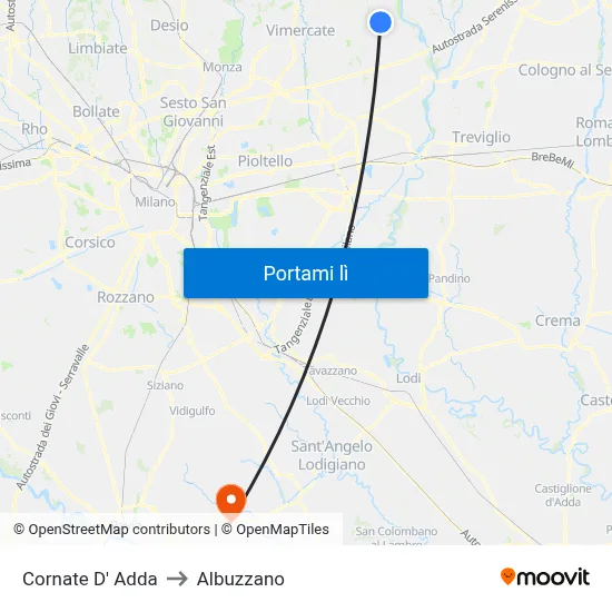 Cornate D' Adda to Albuzzano map