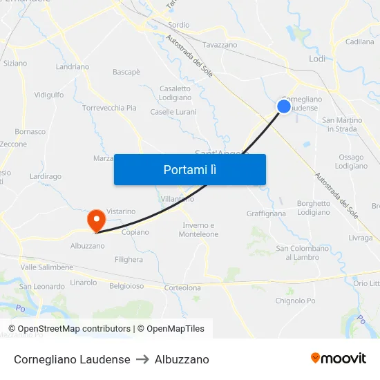 Cornegliano Laudense to Albuzzano map
