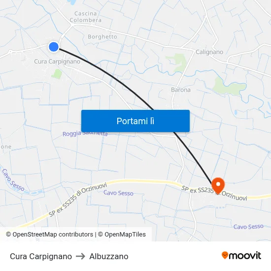Cura Carpignano to Albuzzano map