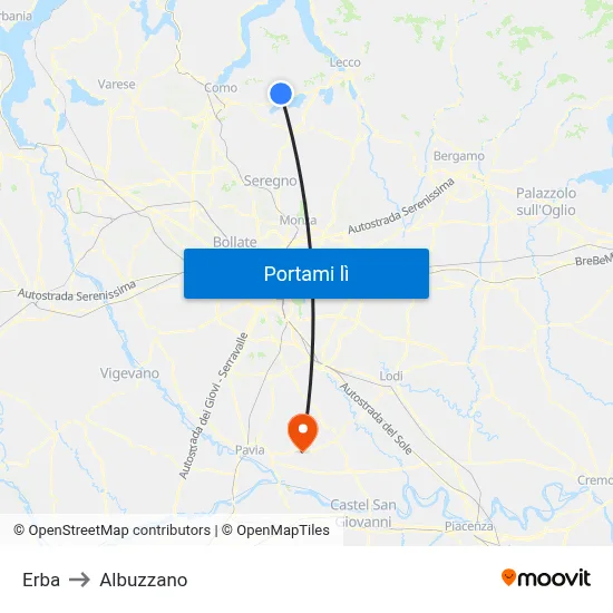 Erba to Albuzzano map