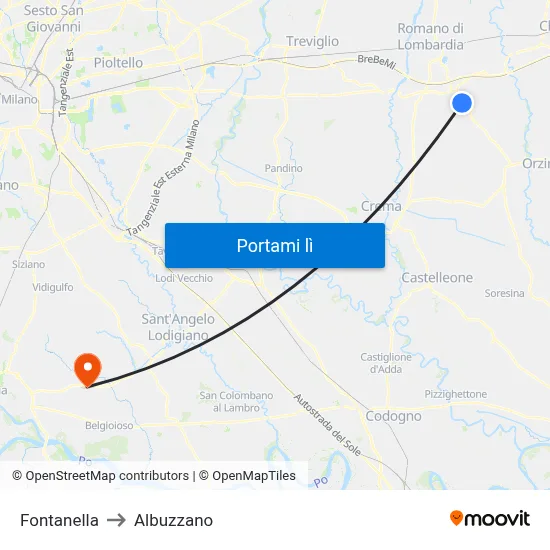 Fontanella to Albuzzano map
