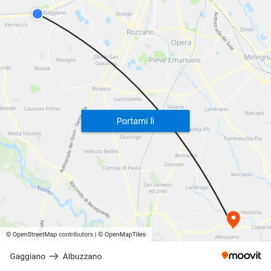 Gaggiano to Albuzzano map