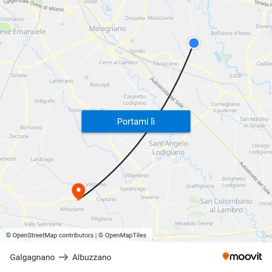 Galgagnano to Albuzzano map