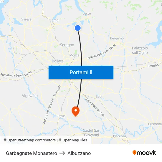 Garbagnate Monastero to Albuzzano map