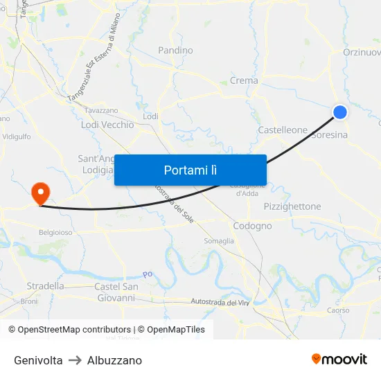 Genivolta to Albuzzano map