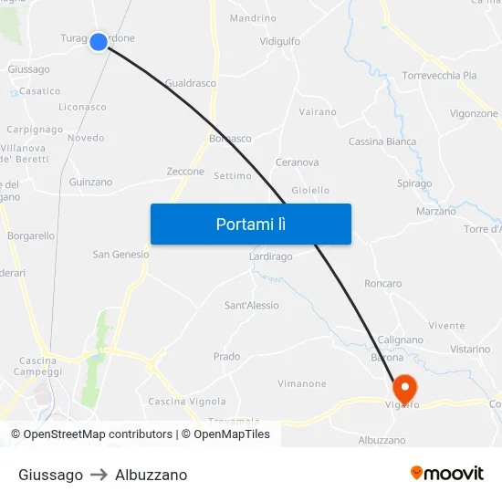 Giussago to Albuzzano map