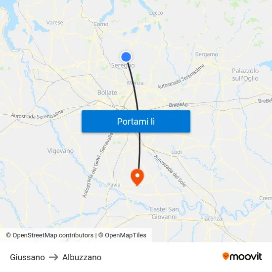 Giussano to Albuzzano map