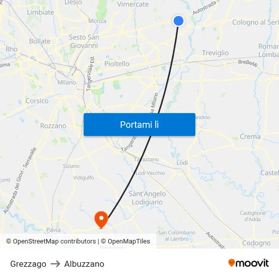 Grezzago to Albuzzano map