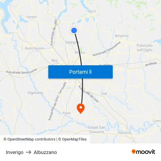 Inverigo to Albuzzano map