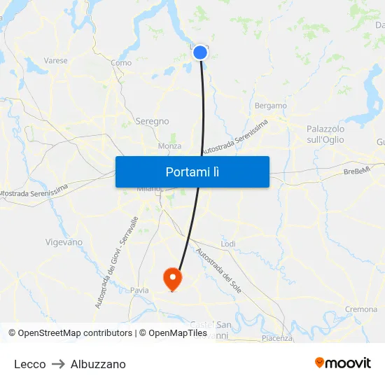 Lecco to Albuzzano map