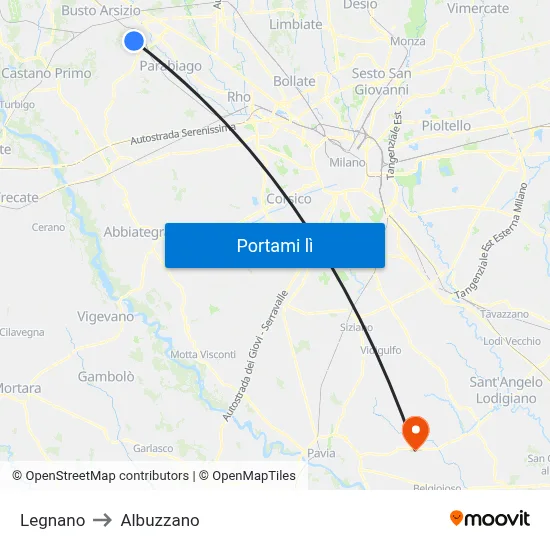 Legnano to Albuzzano map