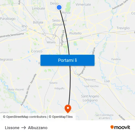 Lissone to Albuzzano map
