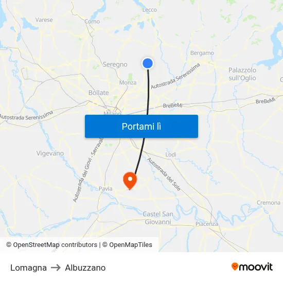 Lomagna to Albuzzano map