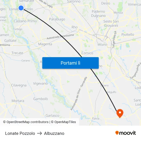 Lonate Pozzolo to Albuzzano map